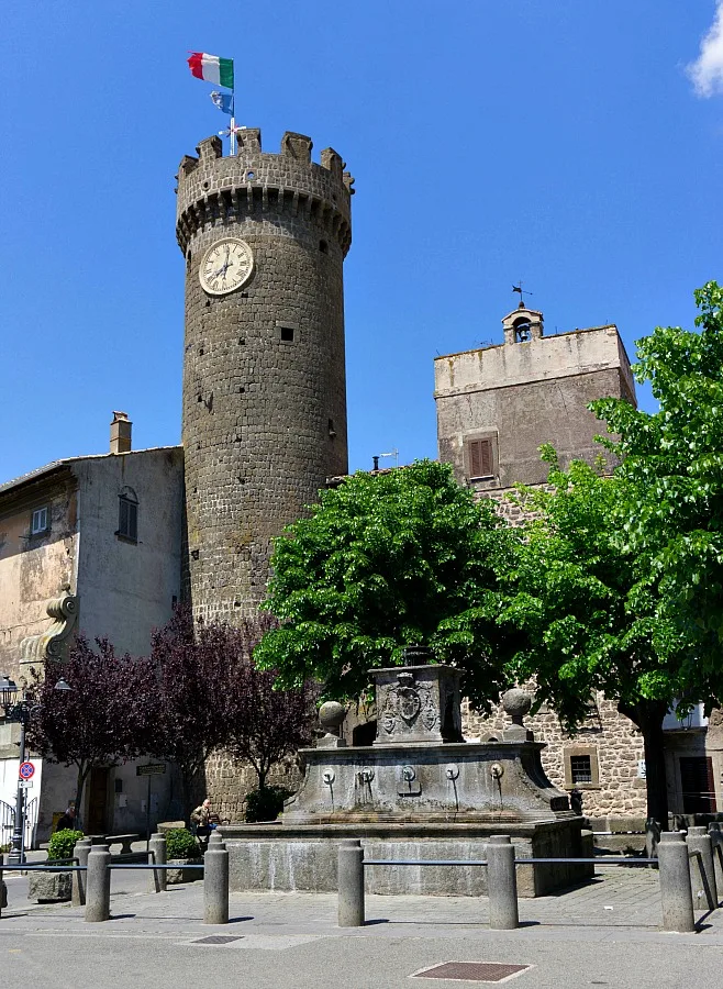 Clock Tower in Bagnaia Italy's Town Center